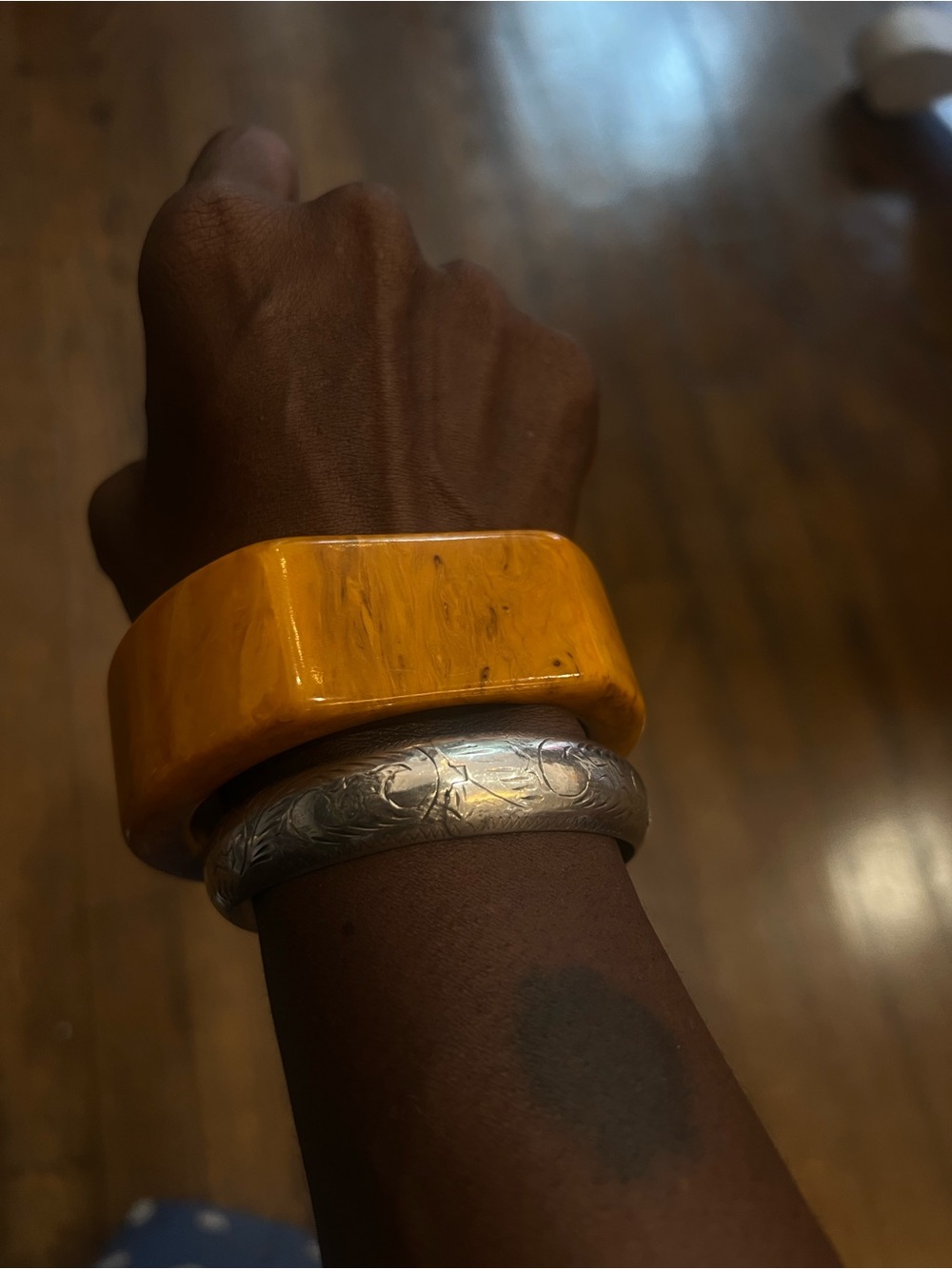 Yellow Resin Wide Bakelite Bangle Bracelet - Unbranded